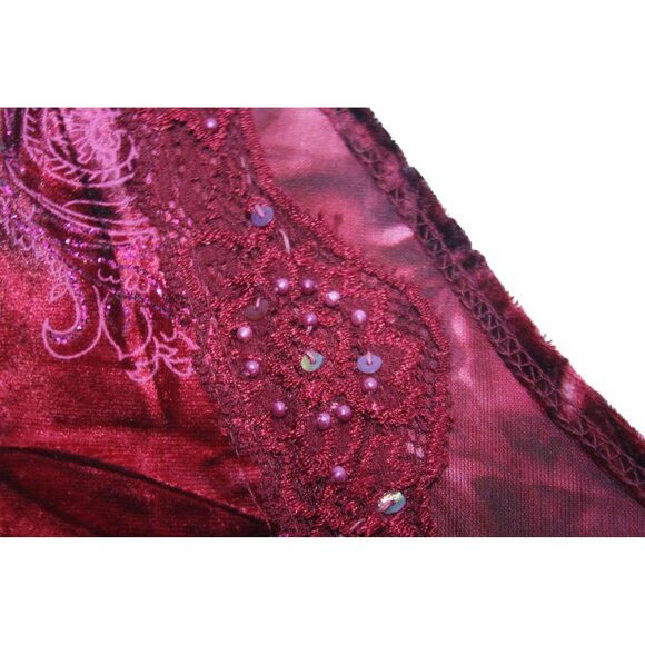 VTG Rave Red Velvet Burnout Corset Tank Top Size M Y2K Fairycore Gothic Hook‑Eye - Picture 4 of 8